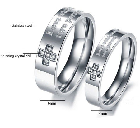 Christian Titanium Wedding bands Wholesale Cross Promise Rings - Click Image to Close