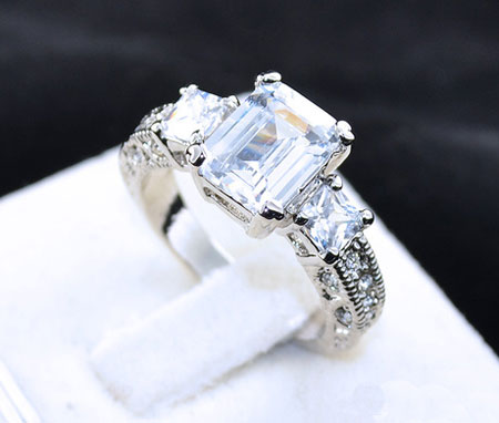 Emerald Cut CZ Diamond Solitaire Alternative Engagement Rings - Click Image to Close