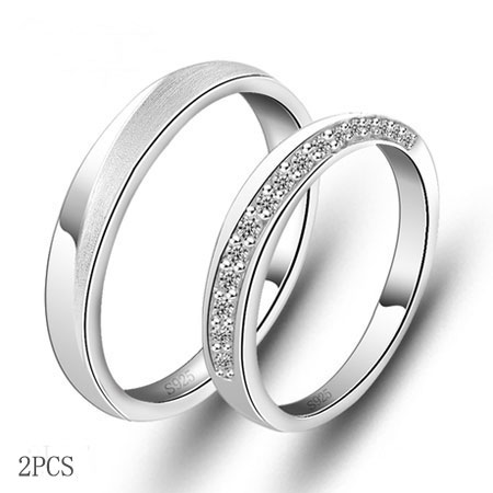 Sterling Silver CZ His and Hers Matching Wedding Bands