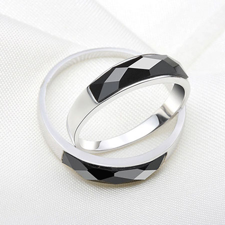 Men's Black Onyx Sterling Silver Band Big Fashion Wedding Rings - Click Image to Close