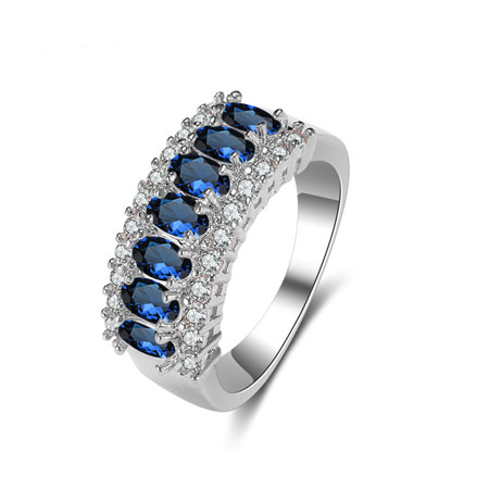 Natual Blue Sapphire Diamond Half Eternity Ring Bands UK - Click Image to Close