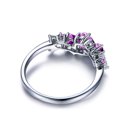 Three Stone Sterling Silver Amethyst Heart Engagement Rings - Click Image to Close