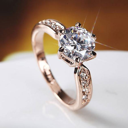 Rose Gold Six Prong Titanium Engagement Rings for Women