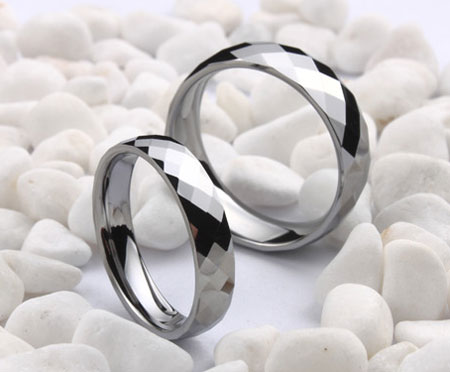 Beautiful Faceted Tungsten Carbide Couple Wedding Pair Rings - Click Image to Close