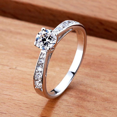 Sterling Silver Cubic Zirconia CZ Wedding Engagement Ring Sets - Click Image to Close