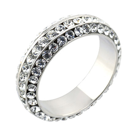 Silver Eternity Cubic Zirconia Pave Wedding Bands for Women