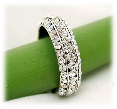 Silver Eternity Cubic Zirconia Pave Wedding Bands for Women