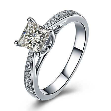 925 Sterling Silver Plated With Platinum Fake Diamond Ring