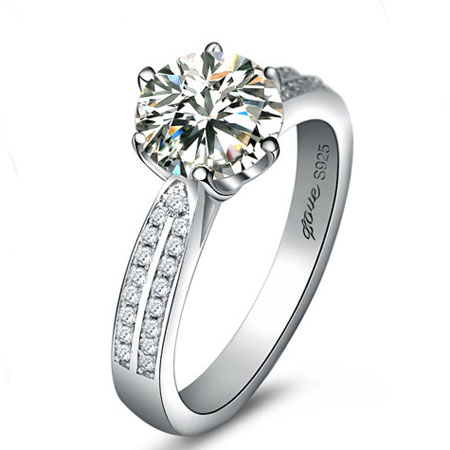 925 Sterling Silver 2 Carat Simulated Diamond Engagement Ring [C270125]