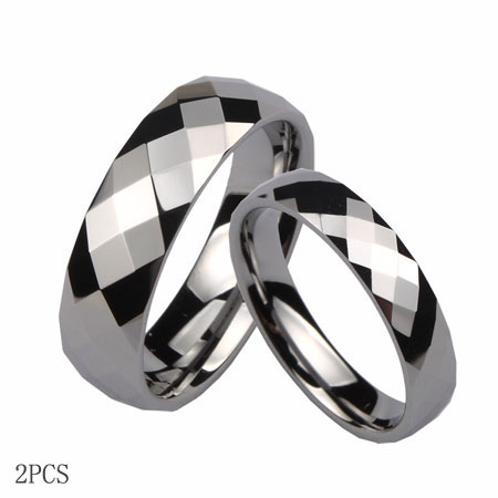 Beautiful Faceted Tungsten Carbide Couple Wedding Pair Rings [C270108]