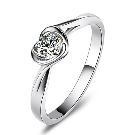 Silver Simulated Diamond Rings with Twisted Heart for Women [C270097]
