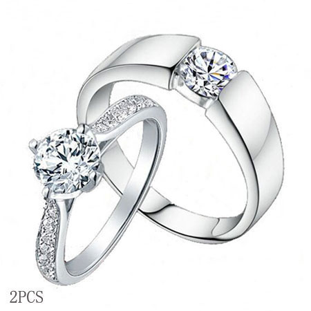 Sterling Silver Cubic Zirconia CZ Wedding Engagement Ring Sets [C270099]